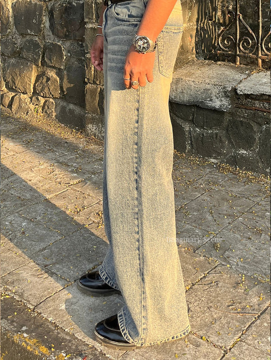 Moon Dust - Light Grey Wide Leg Jeans