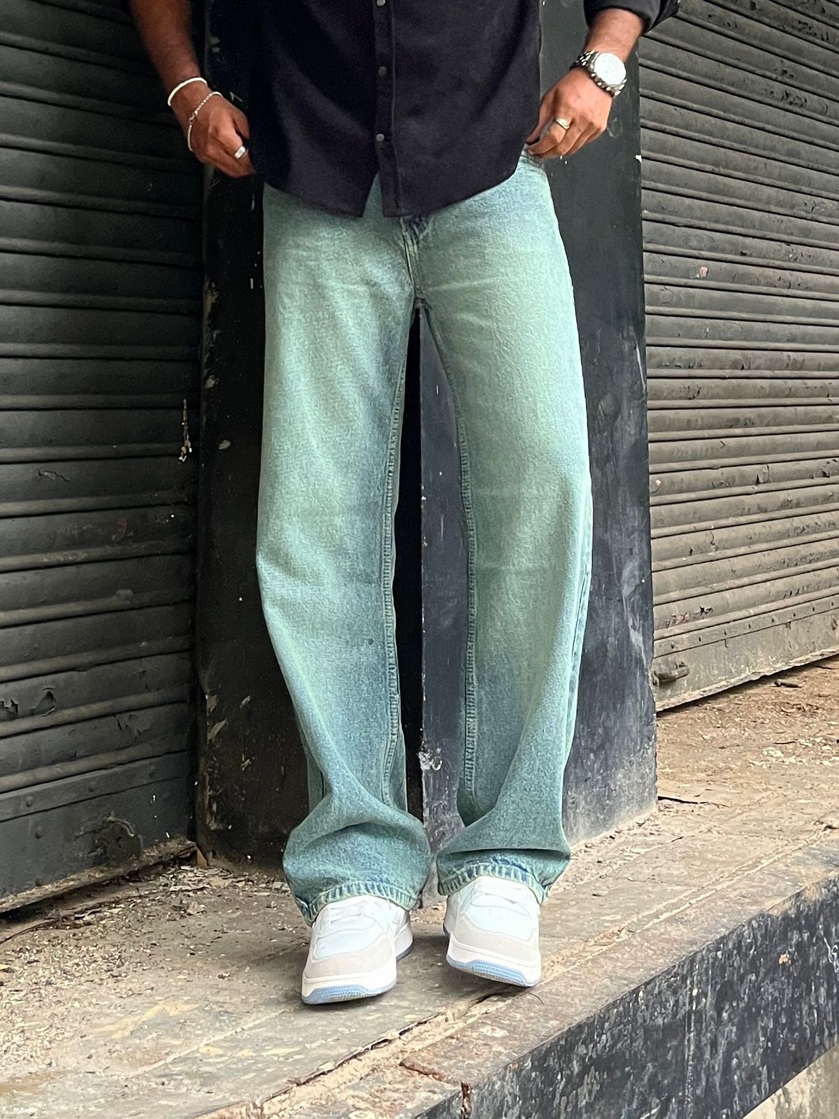 Light Green Washed Relaxed Denim - Fayd