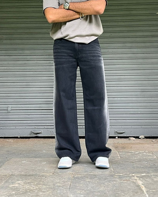 Stromline Black Baggy Jeans with Side White Wash