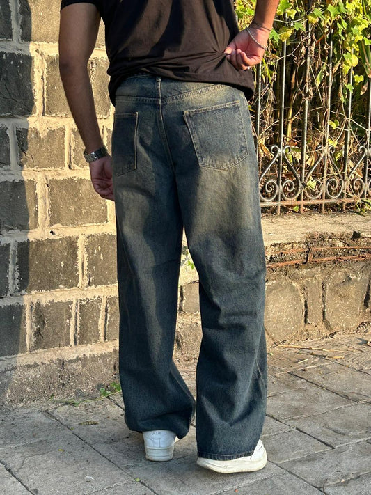 Vintage Green Baggy Fit Jeans - Earthtone