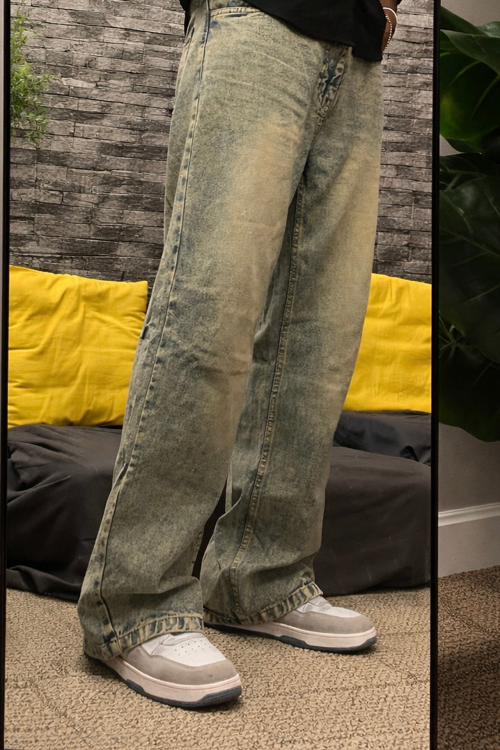 Acid Stone – Washed Vintage Grey Wide-Leg Jeans