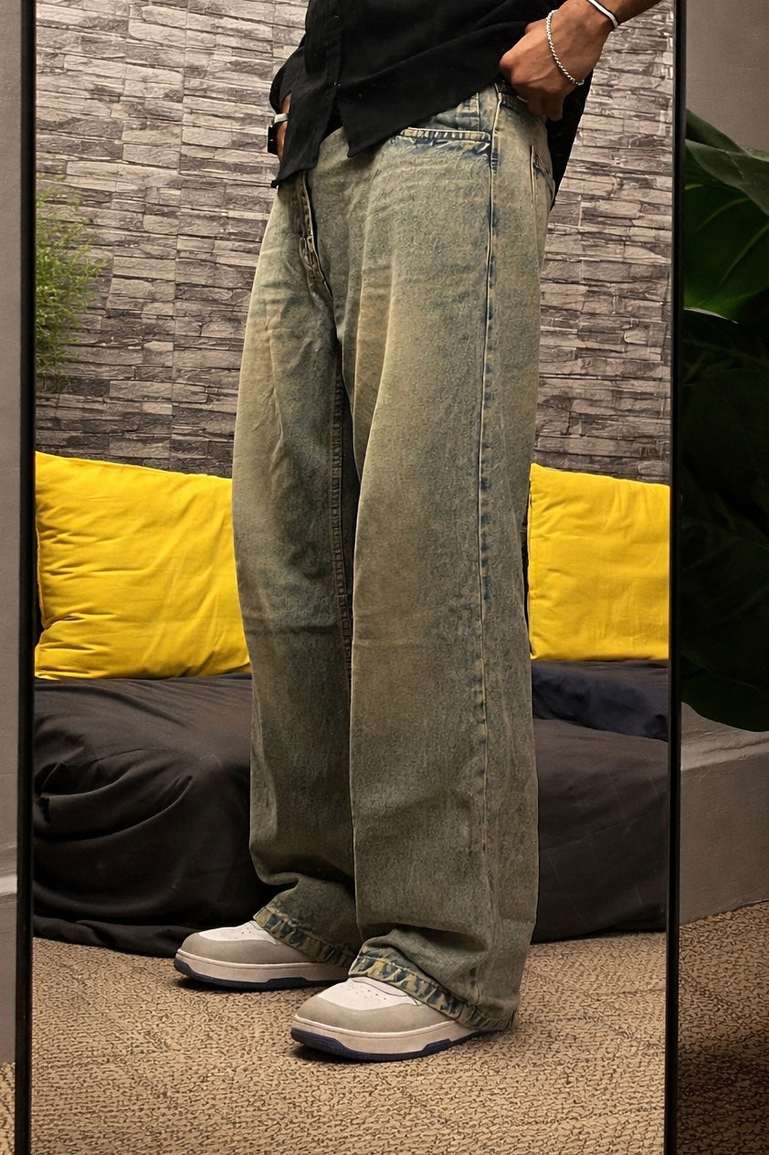 Acid Stone – Washed Vintage Grey Wide-Leg Jeans