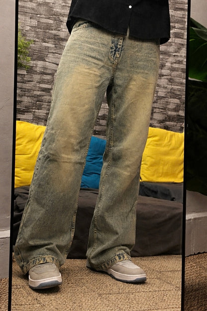 Acid Stone – Washed Vintage Grey Wide-Leg Jeans