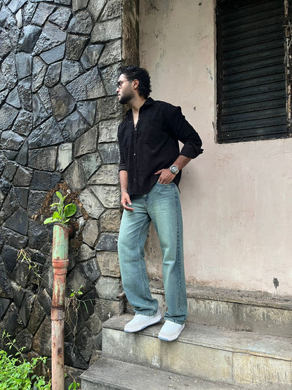 Light Green Washed Relaxed Denim - Fayd