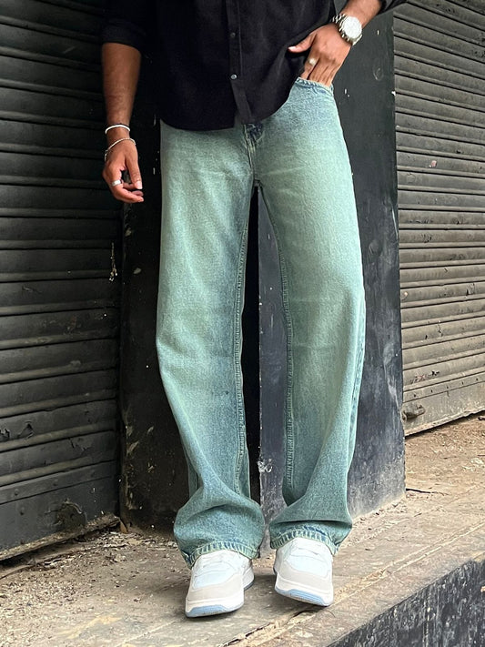 Light Green Washed Relaxed Denim - Fayd