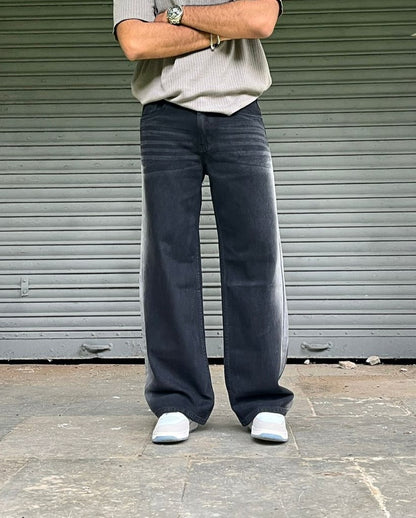 Stromline Black Baggy Jeans with Side White Wash