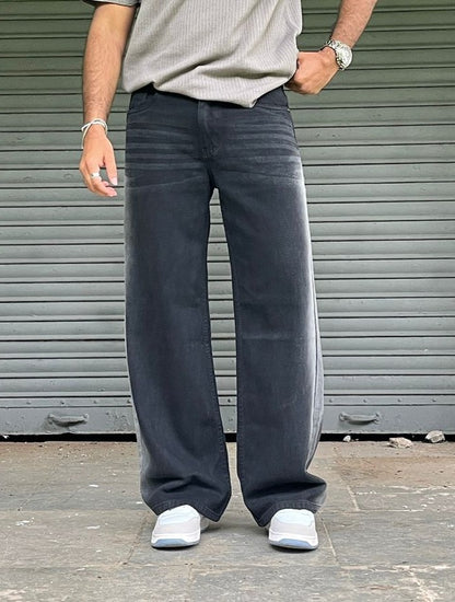 Stromline Black Baggy Jeans with Side White Wash