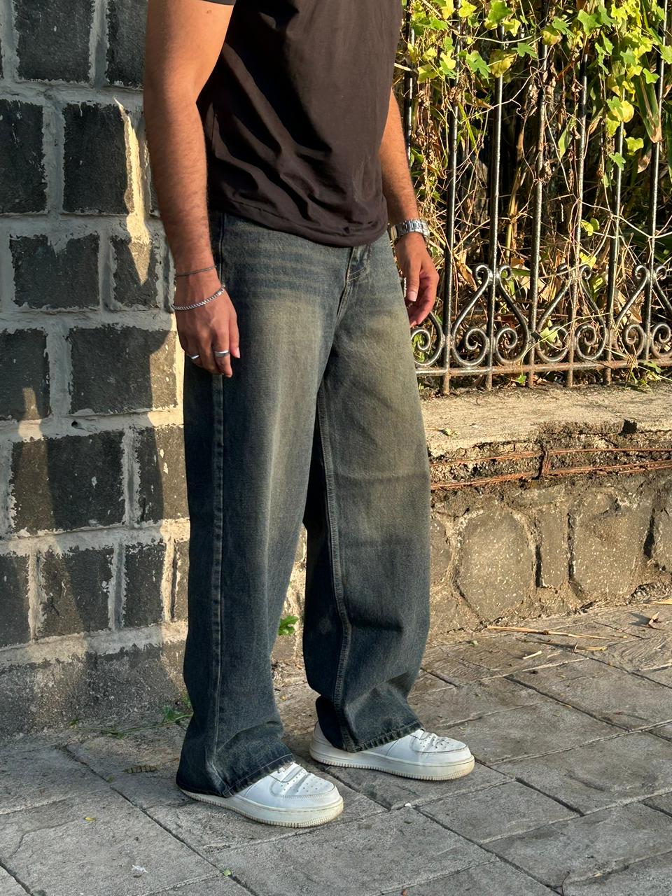 Vintage Green Baggy Fit Jeans - Earthtone