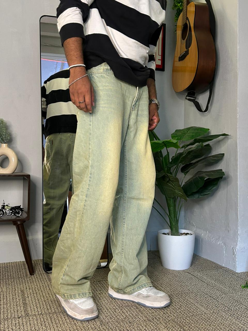 Sunfade Sage - Washed Sage Wide Leg Jeans