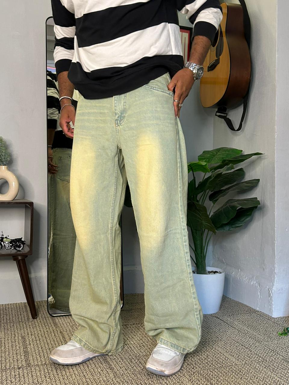 Sunfade Sage - Washed Sage Wide Leg Jeans