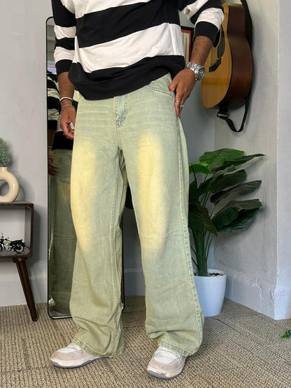 Sunfade Sage - Washed Sage Wide Leg Jeans