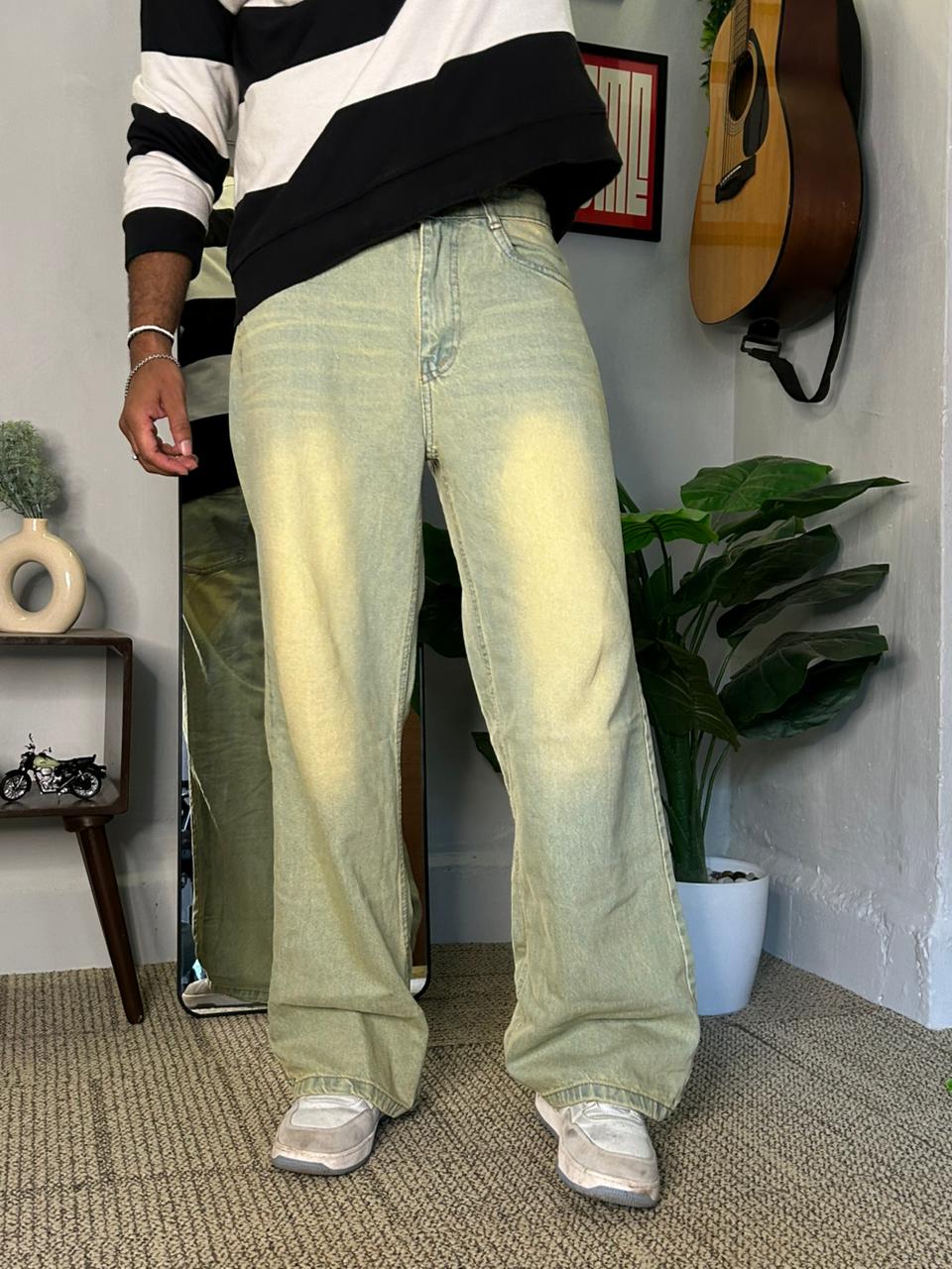 Sunfade Sage - Washed Sage Wide Leg Jeans