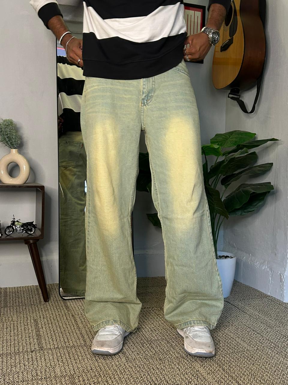 Sunfade Sage - Washed Sage Wide Leg Jeans