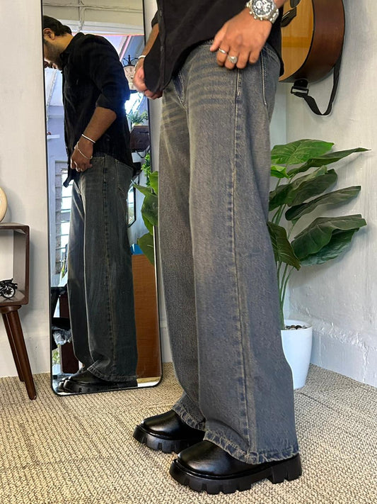 Static Ash – Textured Grey Wide Leg Jeans