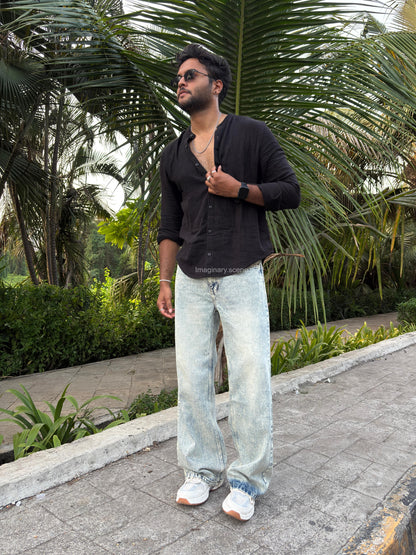 Arctic Mist – Washed Grey Wide Leg Jeans