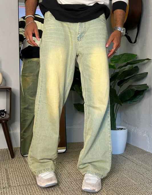 Sunfade Sage - Washed Sage Wide Leg Jeans