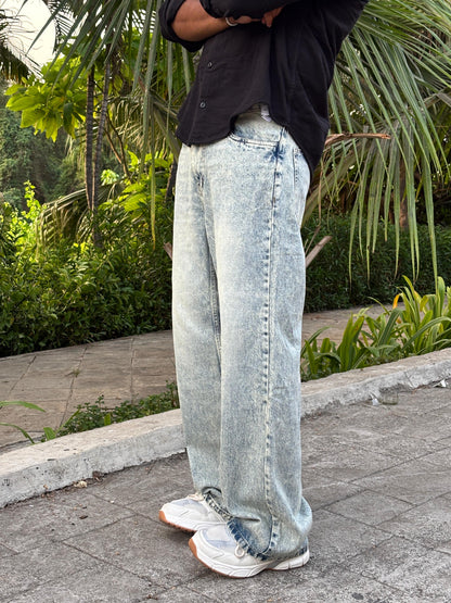 Arctic Mist – Washed Grey Wide Leg Jeans