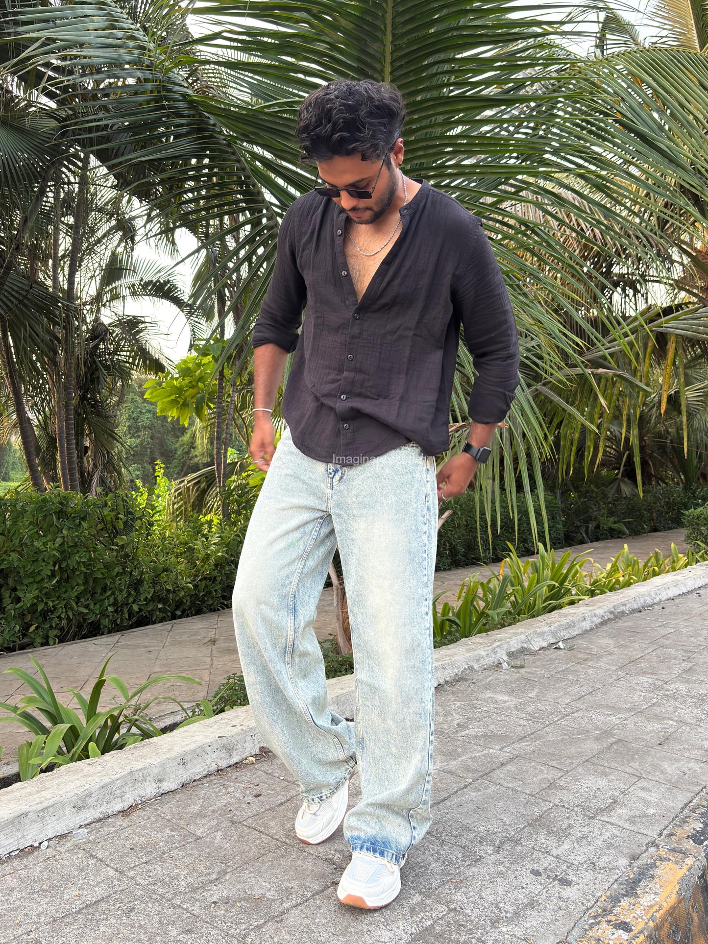 Arctic Mist – Washed Grey Wide Leg Jeans